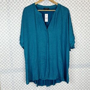 NWT Land Bryant Teal Mixed Media Short Sleeve Blouse
